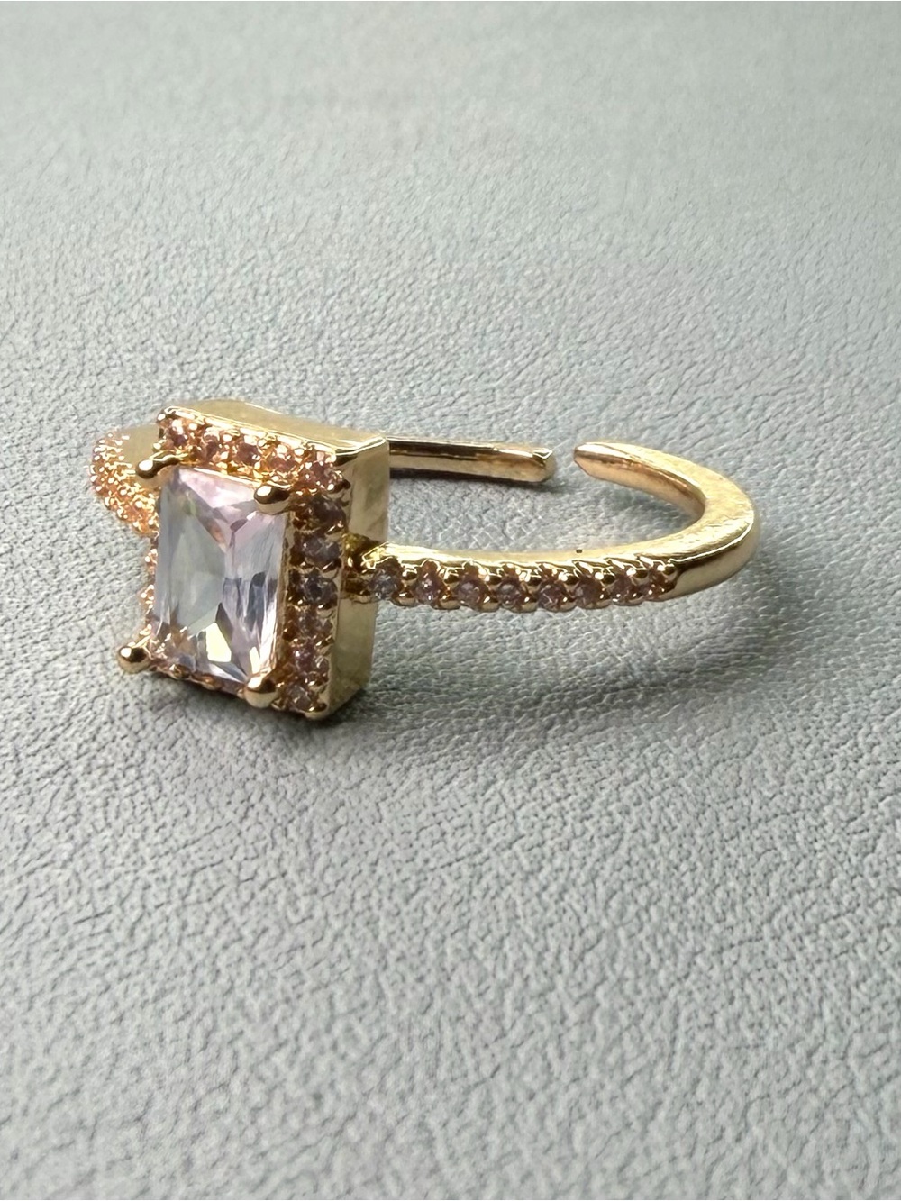 Adjustable Gold-Tone Halo Square CZ Ring - Classic Gold